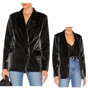 BLANK NYC black vegan Leather double breasted blazer M